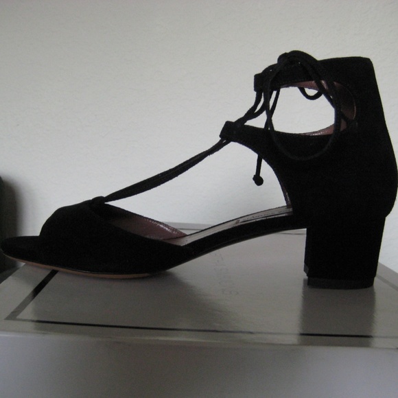 NIB! Tabitha Simmons Tallia Black Suede Lace-up Sandal Low Heel Size 7/37 - Picture 4 of 6